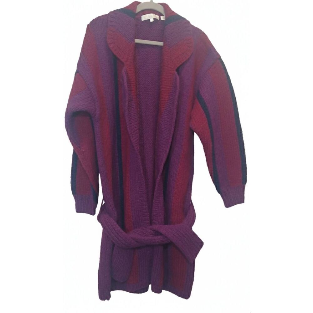 Vintage Perry Ellis Womens Small Chunky Sweater Magenta Hand Knit Winter 1982